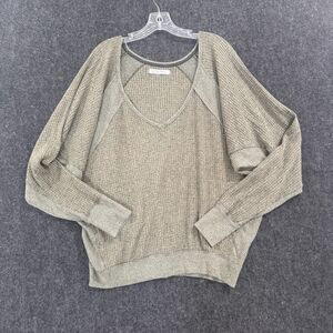 We The Free Top Women's Large Olive Green Thermal V Neck Oversized Raglan